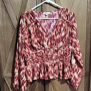 Sam Edelmen Evie IKat Peplum V-Neck Long Sleeve Blouse Size XL